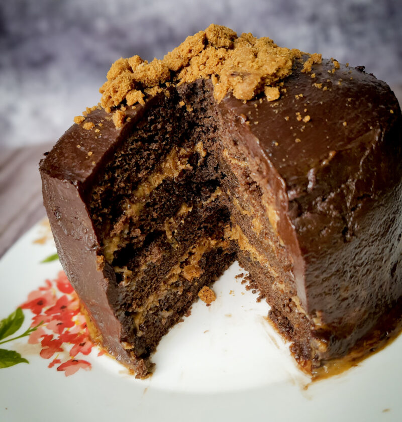 Eggless Dark Chocolate Biscoff Cake