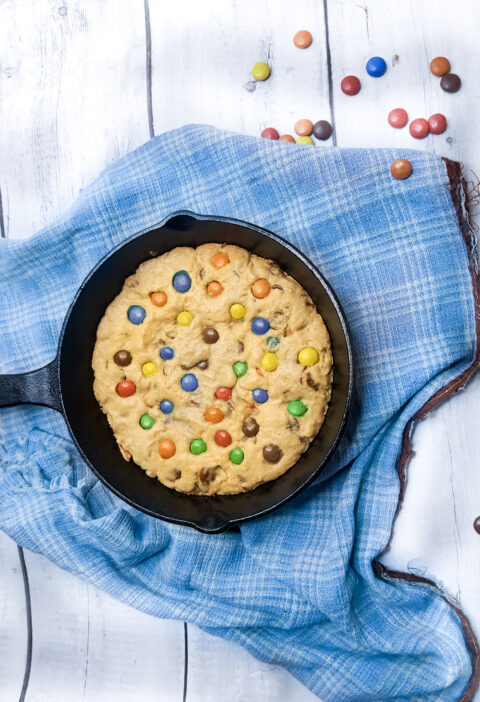 Chocolate Chip skillet Cookie with m&ms