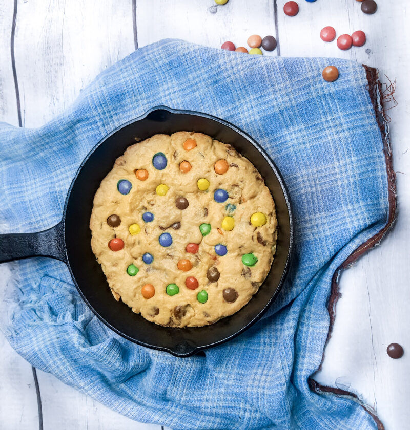Chocolate Chip skillet Cookie with m&ms